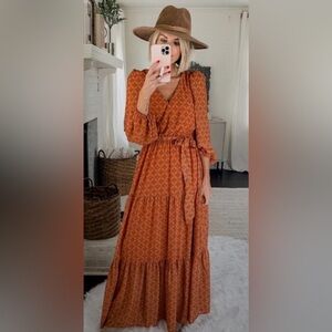 Boho Icon Rust Orange Medallion Print Maxi Dress Size M